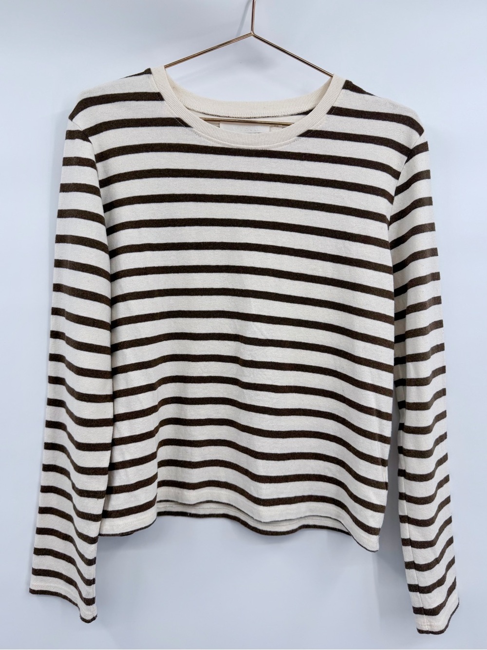 WYETH Carmen L/S Long Sleeve Crew Striped Cotton Tee Ecru and Chocolate - Picture 2 of 9